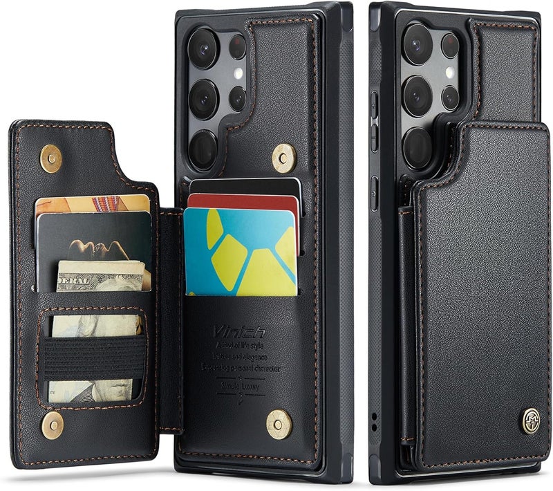 Vinich for Samsung Galaxy S23 Ultra Wallet Case with Card Holder, RFID Blocking Credit Slots Kickstand Shockproof Phone Cover Fit for Galaxy S23 Ultra 6.8" Black - Image 1